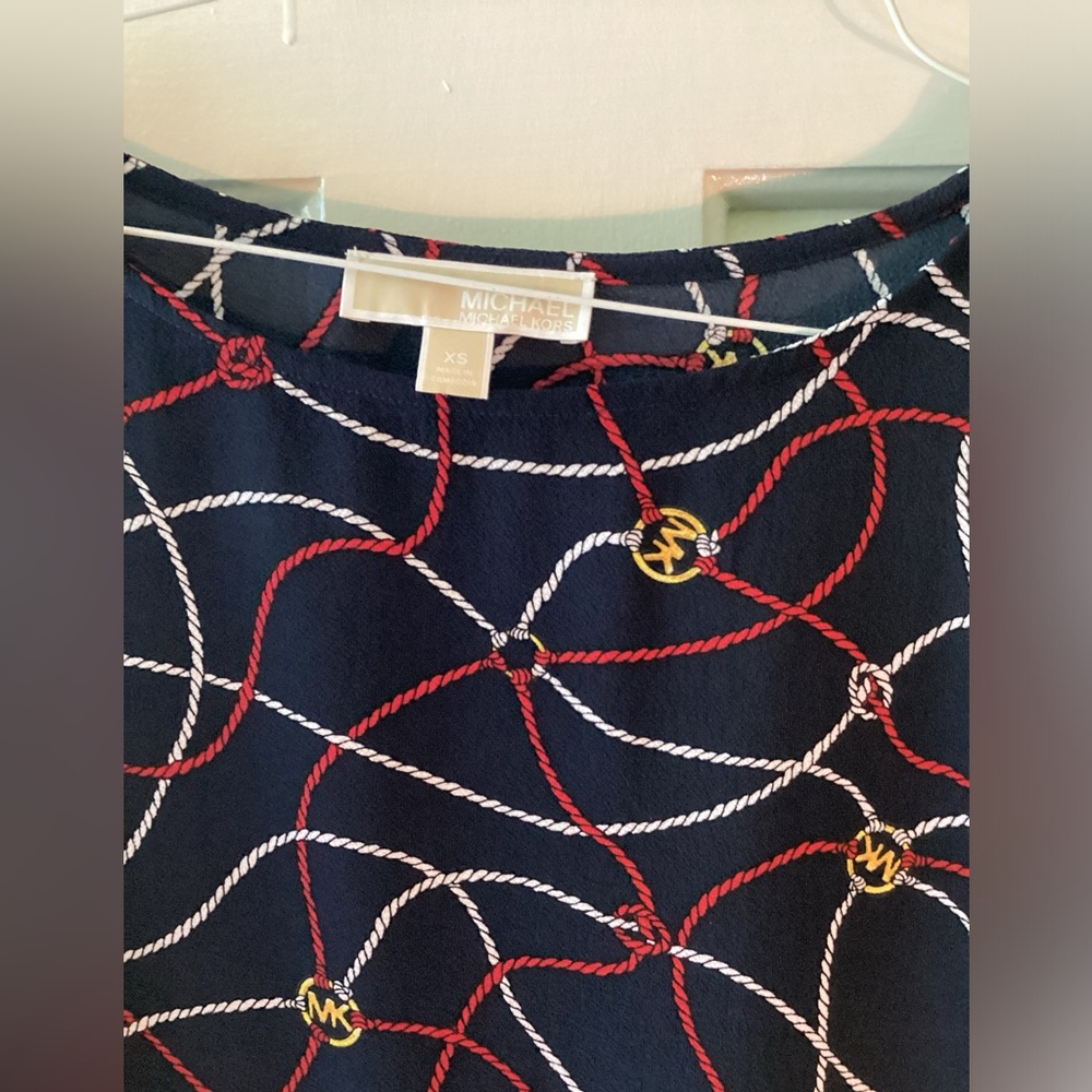 Michael Kors red, white, blue short sleeve side tie shirt - nautical - Picture 2 of 6